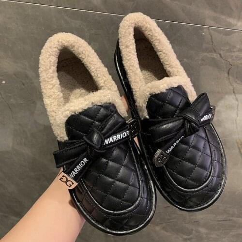 Lisapie Women Shoes Peas Shoes New Winter Snow Round Toe Thick Bottom Plus Velvet Thick Warm Cotton Shoes Plus Velvet Loafers