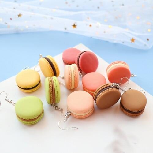 Cute Colorful Macaron Drop Earrings For Women Girls Gift DIY Handmade Resin Cookies Macaron Cake Food Donuts