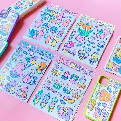 Cute Little Bears Friends Removable Sticker Set DIY Scrapbooking Ins Bottom Collage Phone Case Diary Album Gift Sticker