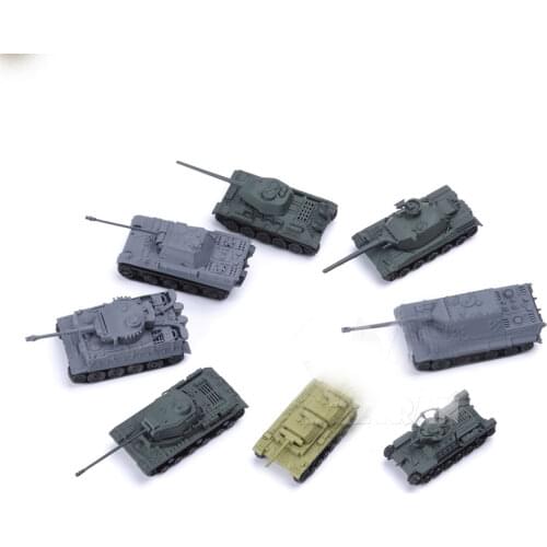 1/144 4D Assembled World War II Plastic Tank Model 8 Pieces IS2 Tiger T34 Leopard Simulation Military Toy Ornaments Collection