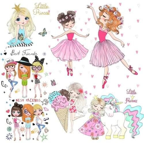 Fashion Girl Stickers Iron on Transfers On Clothes Diy Sticker Cartoon Heat Transfer Vinyl T-Shirt For Kid Applique For Clothing