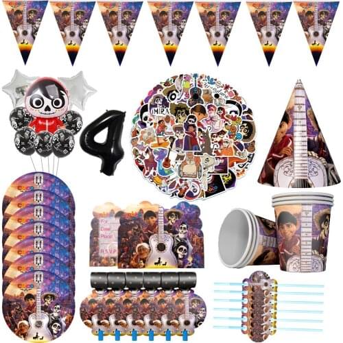 Cartoon COCO Halloween Dream Travel Theme Foil Balloon Paper Cup Plate Tablecloth Straw Blowout Party Decoration Supply Balloon