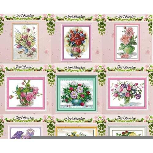 Rose tulip vase Asters flower patterns counted 11CT 14CT Cross Stitch Set DIY Cross-stitch Kit Embroidery Needlework Home Decor
