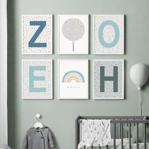 Customizable Letter Balloon Rainbow Wall Art Canvas Painting Nordic Posters And Prints Nursery Wall Pictures Boy Kids Room Decor