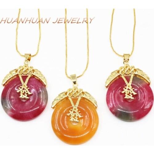 New Fashion Stainless Steel Chain Necklace 30mm Pendant Jades Natural Stone Coin Pendulum Reiki Chakra Pendants Jewelry B3364