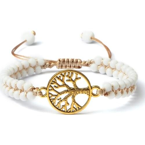 Tree of Life Charm Bracelets Handmade Natural Stone White Porcelain Boho Yoga Braided Bracelet&Bangles Friendship Lover Jewelry