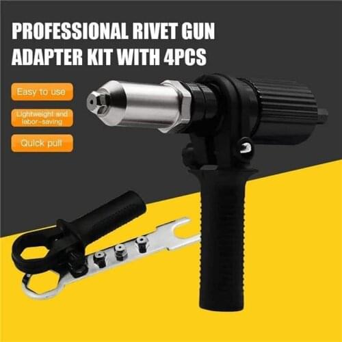 Professional Electric Rivet Nut Gun Riveting Tool Rivets Drill Adapter Kit with 4Pcs Different Matching Nozzle Bolts J60