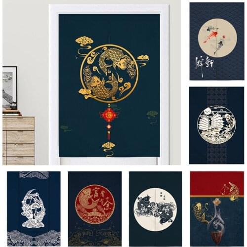 Split Door Curtain Short Kitchen Curtain Koi Pattern Door Screen Drape Japanese Style Curtains Bedroom Kitchen Cafe Decor