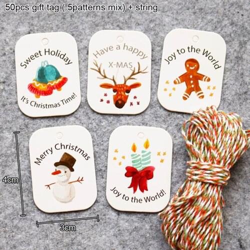 Merry Christmas Paper Gift Tag Snowman Deer Santa Claus Paper Label Hang Tags Party DIY Decor Xmas Gift Wrapping Tags