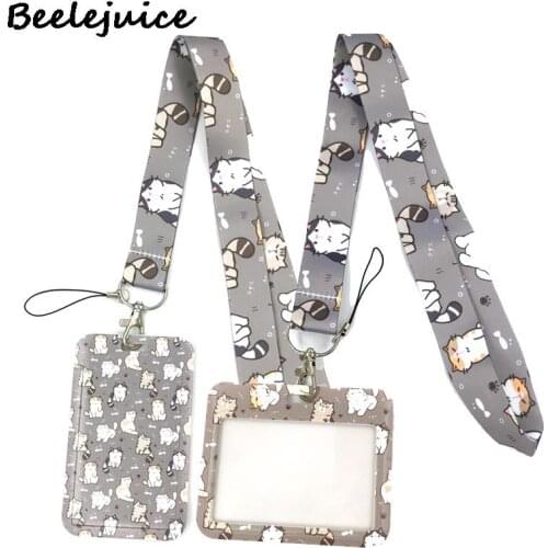 Grey Lovely Cute Cats Art Cartoon Anime Fashion Lanyards Bus ID Name Work Card Holder Accessories Decorations Kids Gifts