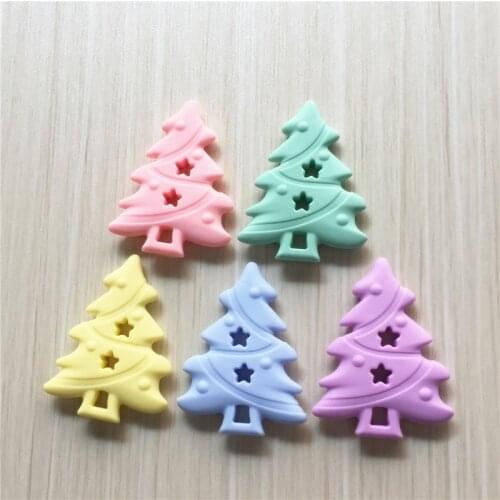 Chenkai 50PCS BPA Free Silicone Christmas Tree Pacifier Teether DIY Baby Shower Nursing Chewing Jewelry Sensory Toy Candy Color