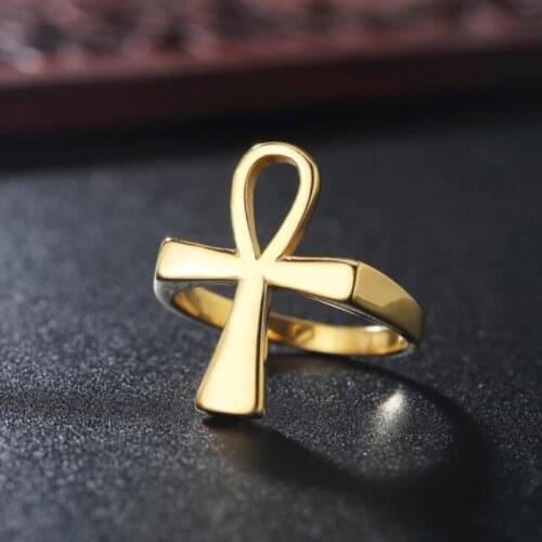 Retro Mysterious Egyptian Cross Three-Color Metal Ring Mens Fashion Casual Jewelry Banquet Trend Ring Jewelry