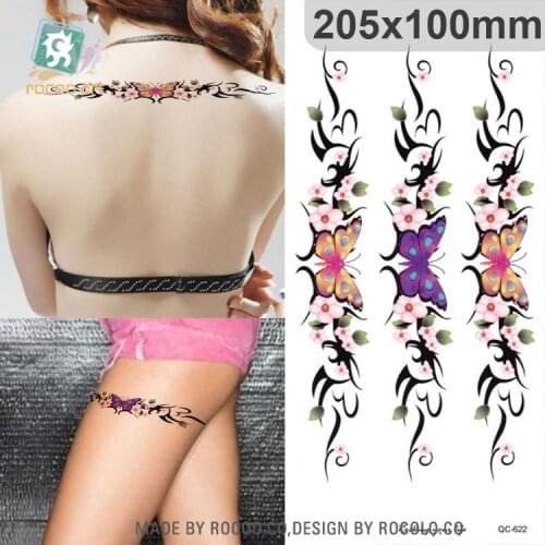 Rocooart Flower Chain Tattoo Butterfly Temporary Tribal Body Tattoo Sticker Arm Leg Belly Tatoo For Women Waterproof Fake Tatto