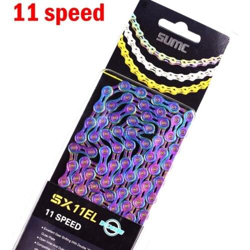 SUMC Colorful 11 Speed Bicycle Chain MTB Mountain Road Bike 11s 22s 33s Bike Shift Chain Rainbow Gold Silver 116L For K7 SHIMANO