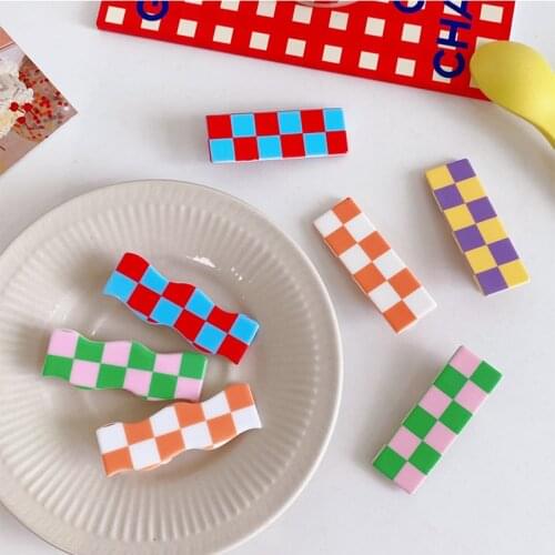 Ins Fashion Irregular Plaid Hairpins Acrylic Geometric Hair Clips Headwear Women Giles Wavy Irregular Barrette Hair Accessories