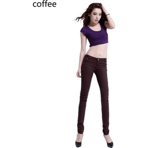 Women Pants Hot Fashion Female Jeans Autumn Women Pencil Jeans Candy Colored Mid Waist Full Length Zipper Slim Fit Skinny