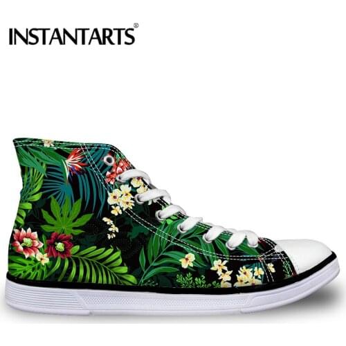 INSTANTARTS 3D Floral Print Women Famous Brand Casual Canvas Shoes High Top Flats Shoes Female Lace Up Classic Vulcanize Flats