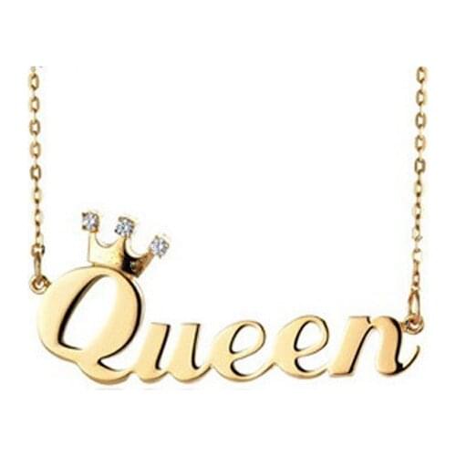 Queen Pendent Necklace With Stone Engraved Crown Name Necklace Birthday Stone Fashion Crown Jewelry Female Girl