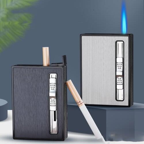 10 Pcs Cigarette Case Box Automatic Gas Lighter Turbo Torch Lighter Cigarette Capacity Can Mount Lighter Metal For Men Smoking