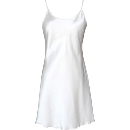 2018 Womens Satin Nightdress Sexy Lotus Hem Sling Dress Chemise Mini Nightgown