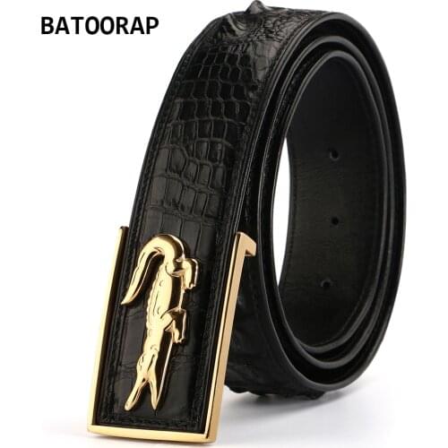 2021 Real Brand Top Simple High-end Crocodile Belt Luxury Designer Stainless Steel Men Crocodile Spine Belt Black Brown