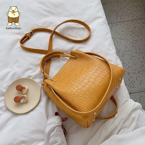 Beibaobao Fashion Stone Pattern PU Leather Bucket Bags Small Shoulder Lady Handbags