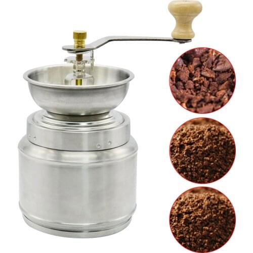 Household Manual Coffee Grinder Spice Nut Coffee Bean Herb Stainless Steel Mill with Adjustable Hand Crank Tool