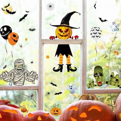 Halloween Decoration Wall Stickers Wall Decals Skull Sticker Halloween Balloon Scarecrow Pumpkins Static Sticker for Home Decor