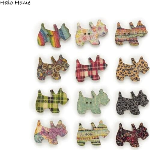 30 pcs 2 Style pattern 2 Hole Mixed Dog Wood Buttons Home Decor Clothing Crafts Sewing Scrapbooking 29x21mm
