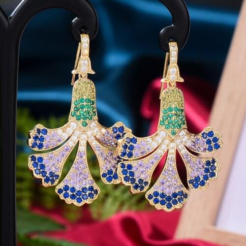 GODKI Trendy Leaves Flower Earring For Women Wedding Cubic Zirconia Dubai Bridal Earrings Costume Jewelry Summer Party