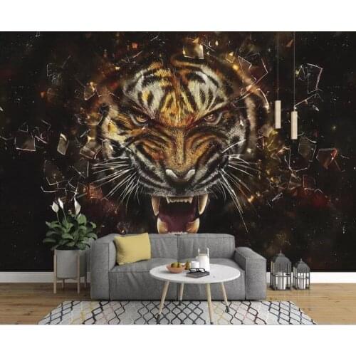 Customized 3D mural wallpaper modern hand-painted oil painting tiger mural TV background wall decoration painting