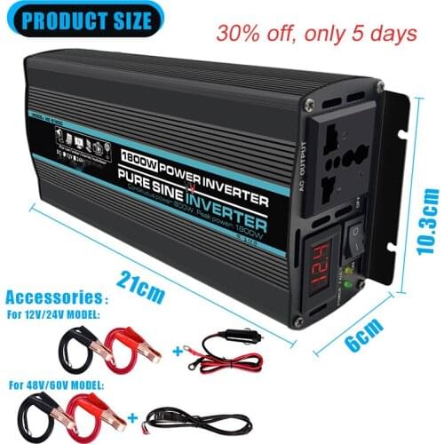 Pure Sine Wave Inverter DC12V DC24V To AC110V 1000W 1800W Voltage Transformer Power Converter Solar Inverter Car Micro Inverter