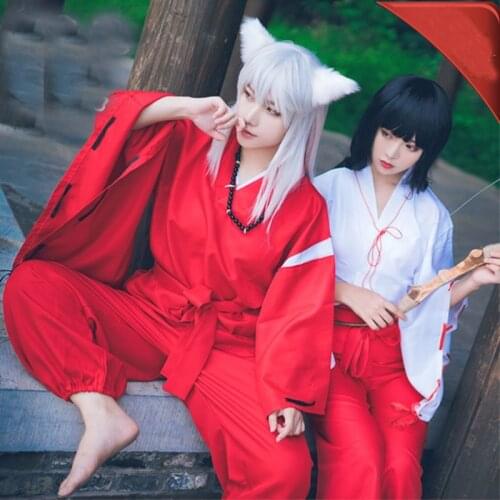 Anime Inuyasha Kikyo Cosplay Costume Top+Pants+Wig Outfit Helloween Carnival Shoes Necklace Full Set