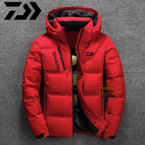 Daiwa White Duck Down Fishing Jacket Warm Hooded Thick Puffer Jacket Coat Keep Warm Thermal Winter Daiwa Fishing Clothes