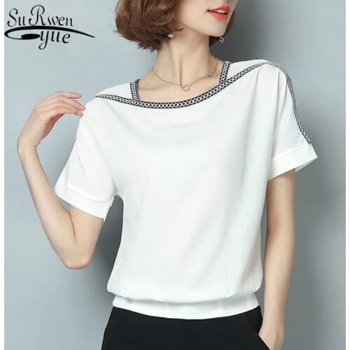 Summer new 2020 chiffon women blouse shirt causal plus size short sleeve women tops solid white red yellow color blusas 0370 30