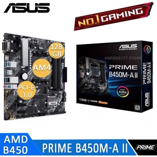 Asus PRIME B450M-A II Motherboard DDR4 4400MHz 128GB AMD B450 PCI-E 3.0 M.2 SSD VGA DVI Desktop AMD B450 Placa-Mãe AM4 m-ATX New