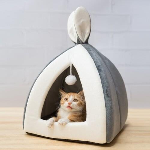 Rabbit Pet Bed Indoor Cat House Collapsible Dog Fluffy cushion Soft Kitten Sleeping Cave Warm Puppy Tent Winter Cat Accessories
