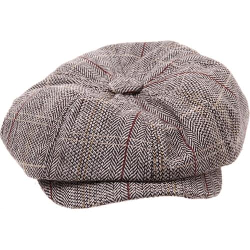 Fashion Newsboy Cap Men Cotton Blend Striped Cabbie Caps Flat Octagonal Golf Driving Hat Accessories