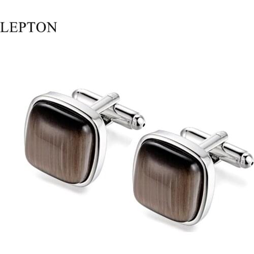 Low-Key Luxury Stone Cufflinks For Mens LEPTON Brown Opal Tuxedo Shirts Cufflink Classic Cat Eye Cuff links Business Best Gifts