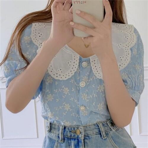 Alien Kitty Lace Sweet Girls Casual Florals Printed Chic 2021 New Arrival Basic Summer Shirts Tops Loose-Fitting Blouses Blusas