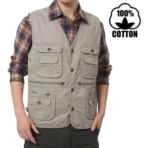 2019 New Men Multi Pocket Photographer Vest 100% Cotton Reporter Sleeveless Coats Male Travel Sleevless Jacket Autumn Man WFY17