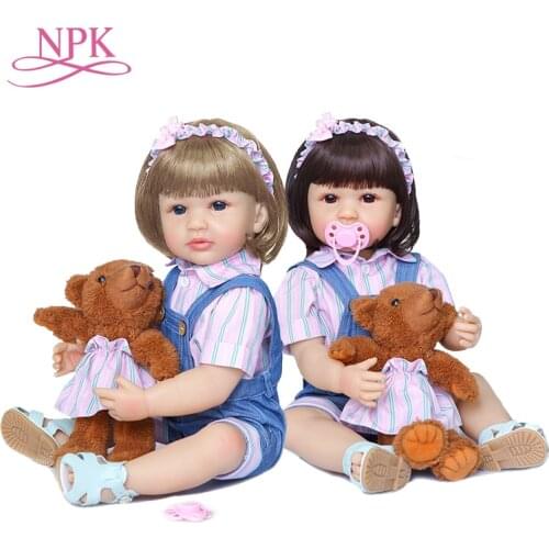 NPK 55cm flexible short hair girls gift soft silicone vinyl doll newborn babydoll two hair colors baby Blue jeans girl