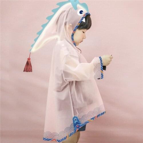 2019 New Children Waterproof Transparent 3D Dragon Coat Rain Wear Boys Girl Tassel Cap Hooded Kids Clothes Light Waterproof Coat