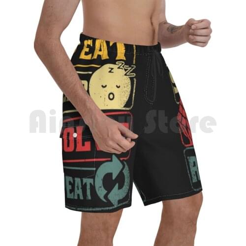 Eat Sleep Solve Repeat Vintage Beach Shorts Men Beach Pants Swimwear Cube Puzzle Game Vintage Nerd Nerdy Smart 3x3