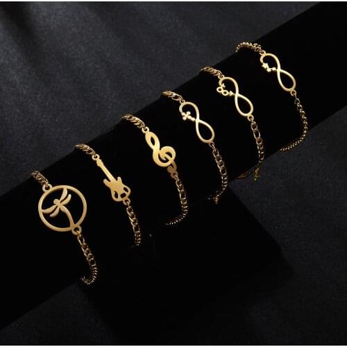 Rinhoo Stainless Steel Love Musical Note Guitar Infinite Bracelet Trendy Charm Bracelets Bangles Women Fashion Party Jewelry