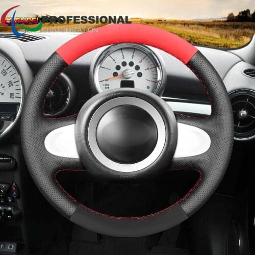 DIY Hand-Sewn Non-Slip Black Leather Suede Car Steering Wheel Cover For Mini R56 Clubman Clubvan Car Interior Accessories