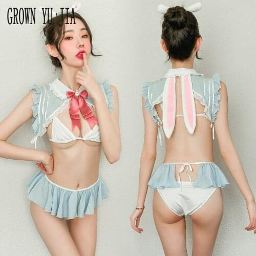 Sexy Backless Lolita Bunny Girl Erotic Cosplay Costume Porno Play Bikini Sex Skirt Set Japanese Girls Cos Hot Naughty Lingerie