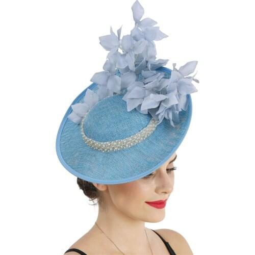 Women Chic Big Dish Cap Fascinator Wedding Hat With Fashion Flower Ladies Party Hats Evening Headwear With Peal And Hair Clips