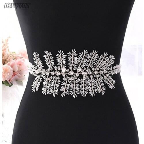 Trendy Women Belt Rhinestone Wedding Belts For Bride Wedding Dress Leave Belt Accessories For Women Girl Party Night Dress