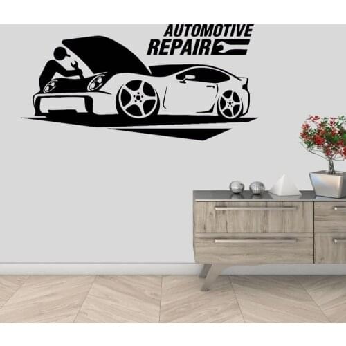 Man Car Repairing Silhouette Wall Vinyl Sticker Decal Auto Car Service Garage Decoration Removable A001903